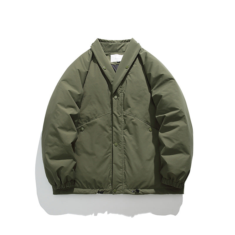 Unisex Winter Cotton Coat Lapel down Jacket Retro Loose Velvet down Jacket