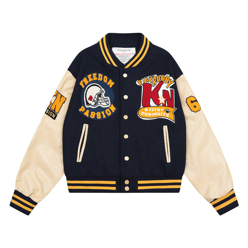 Men Jacket Coat Baseball Uniform Ins Loose Men's Long Sleeve Contrast Color Jacket Coat Winter