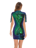 Women's Evening Gown Sexy Sheer Mesh Stitching Sequins Dress Evening Dress