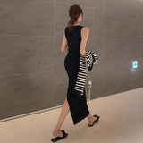 Women Dresses V-neck Sling Vest Dress Sleeveless Maxi Dress