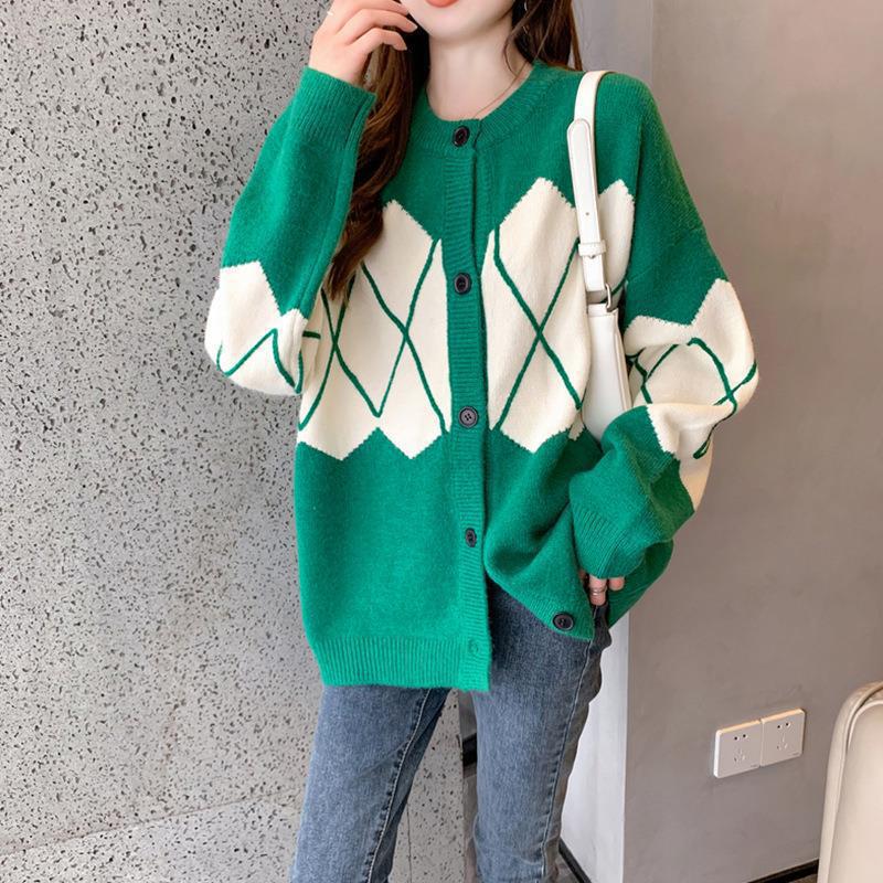 Women Knitwear Autumn Winter Retro Sweater Loose Knitted Cardigan