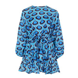 Women Dresses Casual Color Printed round Neck Loose Lantern Sleeve Short Dress (Qymy0409)