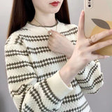 Women Knitted Pullover Turtleneck Striped Pullover Autumn and Winter Loose Knitted Bottoming Shirt Top