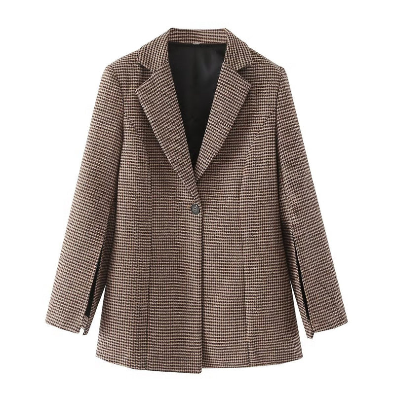Women Suits Retro Houndstooth Blazer Autumn and Winter Suit