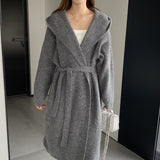 Women Cardigan Sweater Autumn Knitted Cardigan Long Sleeve Loose Long Hooded Sweater W2377