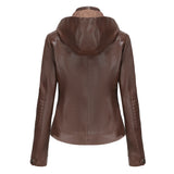 Red Leather Jacket Spring and Autumn Hooded Leather Coat Women's Detachable Hat Windproof Jacket