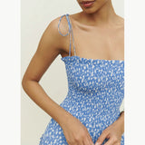 Robe Bridgerton Blue Printed Long Slim Strap Dress