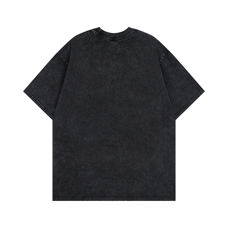 Men T Shirt Portrait Printing Worn Looking Washed-out Short Sleeve T-shirt