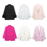 Women Suits Autumn Leisure Feather Cuffs Blazer