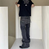 Men Jeans Retro Bell-Bottom Pants Cat Beard Washed Loose Jeans