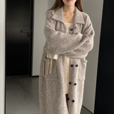 Women Cardigan Sweater Lapel Coat Loose Button N2362