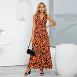 Women Date Dress Summer Leopard Print Maxi Dress