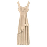 Women Dresses Square Collar Lace Dress Spaghetti Straps Sleeveless Long Dress