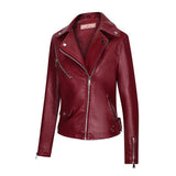 Red Leather Jacket Fall Winter Coat Women Pu Lapel Short Slim Jacket Women