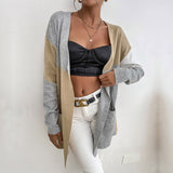 Women Knitted Sweater Autumn and Winter Knitting Long Sleeve Color Matching Sweater Cardigan
