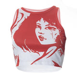 Women T-shirt Summer round Neck Pullover Sleeveless Portrait Top Vest