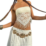 Women Tops Sexy Lace Tassel Vest Top