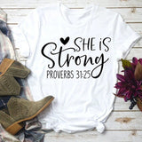 She Is Strong Letter Print T Shirt Women Short Sleeve Tshirt
