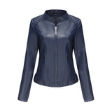 Red Leather Jacket Spring and Autumn Coat Women's Motorcycle Clothing Stand Collar Leather Jacket