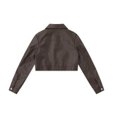 Women Jacket Zipper Cropped Leather Coat PU Leather Jacket