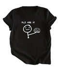 Letter & Stick Figure Print Crew Neck T-Shirt, Casual Short