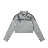 Women Jacket Irregular Zipper Cardigan Outerwear Stand-up Collar Jacket