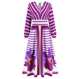 Women Date Dress V-neck Striped Print Dress