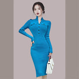 Women Maxi Dress Autumn and Winter Turtleneck Long Sleeve Narrow Knitted Dress