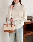 Women Knitted Pullover Turtleneck Autumn Winter Sweater Casual Loose Top