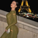 Women Dresses Winter Sexy Cutout Ripped Wool Long Sleeve Dress