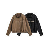 Unisex Jacket Retro Washed Distressed Stand Collar Jacket