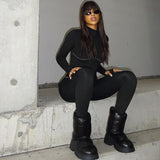 Women Jumpsuit Winter Slim-Fit Zipper Turtleneck Long Sleeve Jumpsuit