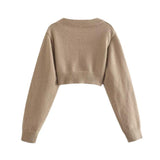 Women Sweater Knitwear Fall V-neck Loose Long Sleeve Short Casual Sweater