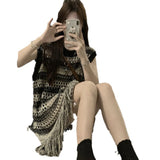 Women Knitwear Summer Stripes Hollow out Sleeveless Knitwear Loose-Fitting Tassel Top