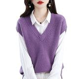 Women Knitted Pullover Fall/Winter Knitted Vest Loose Sleeveless Knitted Top