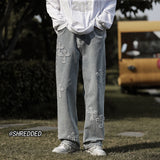 Men Jeans Cross Labeling Vintage Jeans Autumn Leisure Straight-Leg Pants