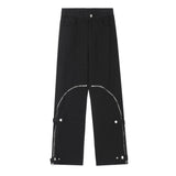 Men Sweatpants Overalls Denim Trousers Zipper Stitching Straight-Leg Pants