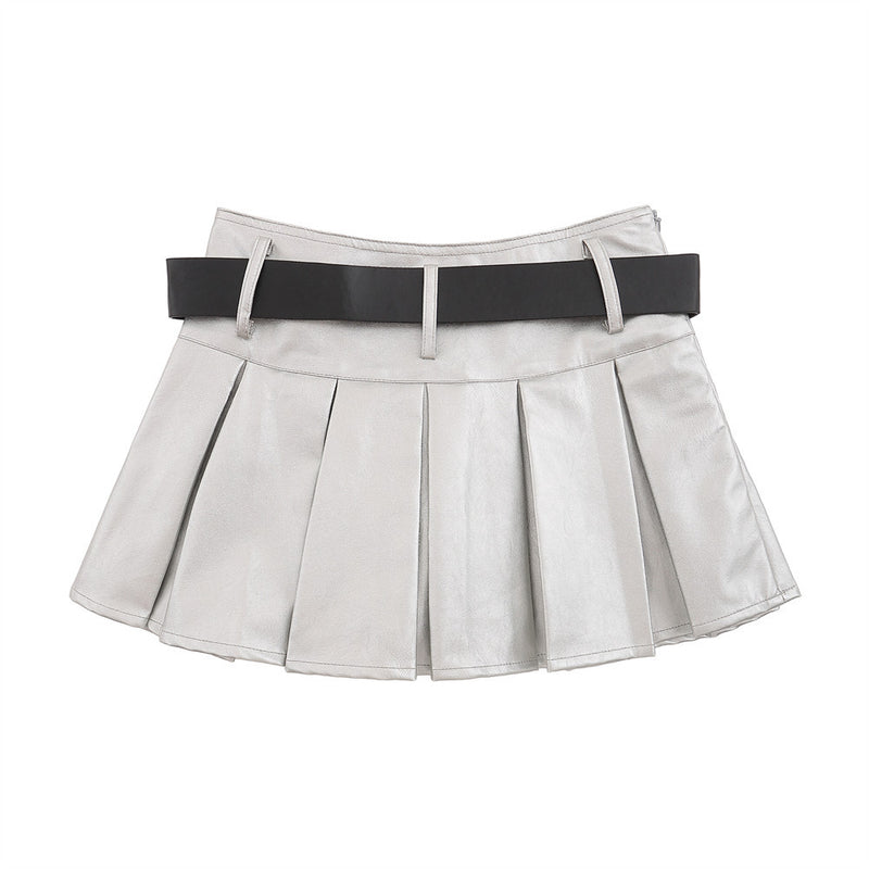 Women Skirt Pleated Miniskirt Autumn and Winter Thickening PU Leather Skirt