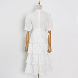 Women Dresses Summer round Neck Puff Sleeve Dress Bow Cake Dress (Qymy0409)