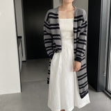 Women Cardigan Sweater Striped Sweater Autumn and Winter Loose-Fitting Long Sleeve Sweater W2361