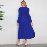 Women Date Dress Autumn and Winter V-neck Bubble Long Sleeve Dress