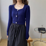 Women Cardigan Sweater Autumn Sweater Cardigan Retro Square Collar Knitwear Top Short Coat 8t8183