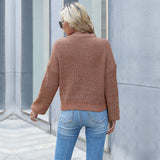 Women Knitted Sweater Autumn Short Solid Color Polo Collar