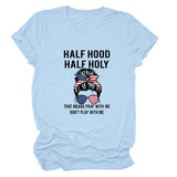 HALF HOOD HALF HOLY Loose Crew Neck Women's Short Sleeve T-Shirt