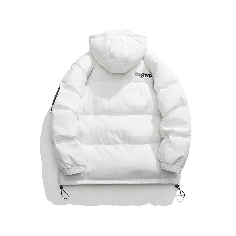 Unisex Winter Cotton Coat Zipper Decorations Hooded Cotton Coat Vintage Loose and Warm Cotton Coat