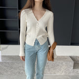 Women Cardigan Sweater Autumn Cardigan Coat V-neck Collarbone Knitted Sweater 8t8216