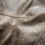 Unisex Winter Cotton Coat down Jacket Retro Loose PU Leather down Jacket