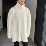 Women Cardigan Sweater Winter Zipper Coat Lapel Ins Long Sleeve Loose Sweater 1t8835