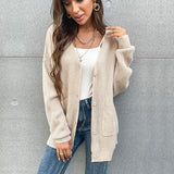 Women Knitted Sweater Fall V-neck Button Pocket Cardigan Knitted Sweater Coat