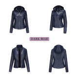 Red Leather Jacket Spring and Autumn Hooded Leather Coat Women's Detachable Hat Windproof Jacket